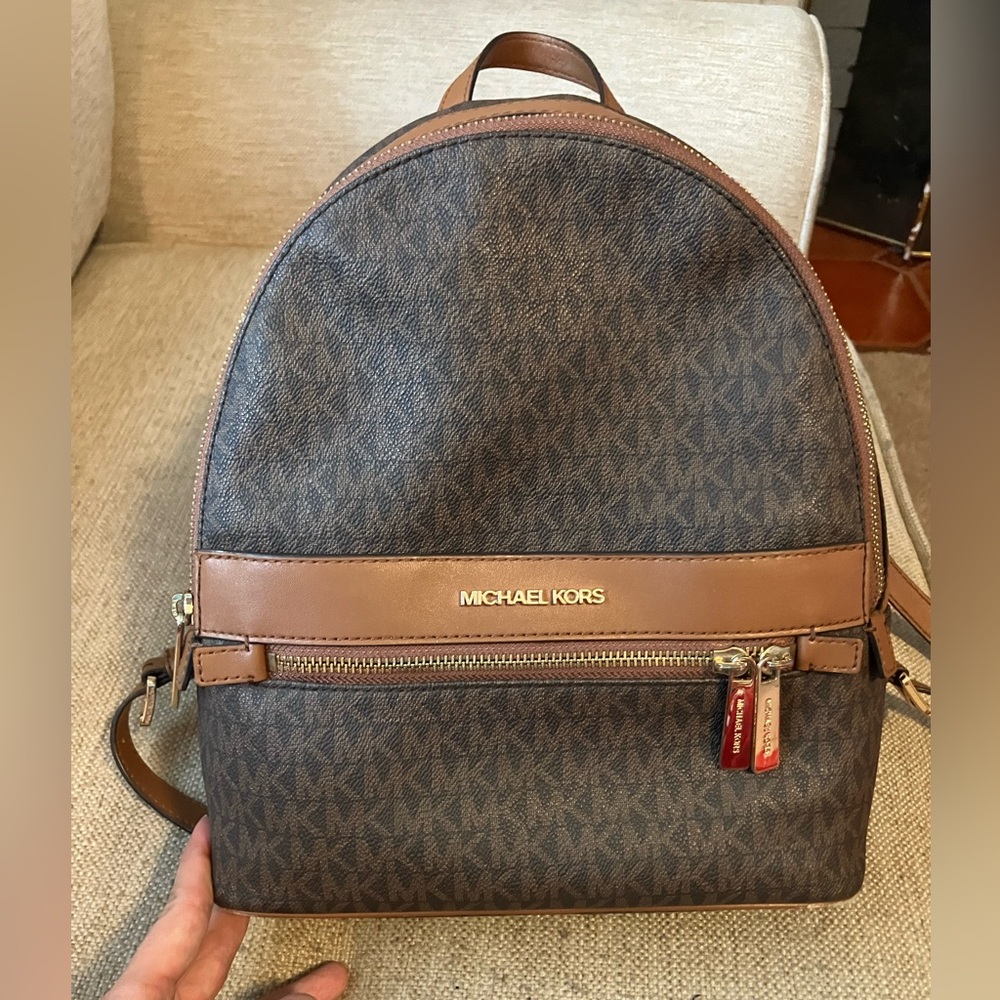 Michael kors kenly monogram brown leather backpack